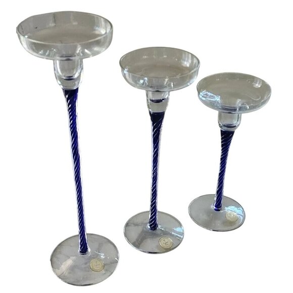 Crystal Candle Holder Set of 3, Blue Stem Candle Holders, Table Centerpiece - Picture 4 of 11